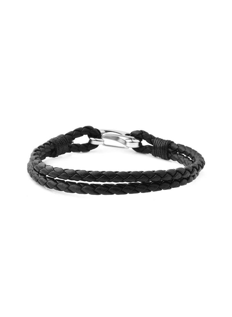 Riblor Margo Leather Bracelet For Men Black And Silver - Image 3